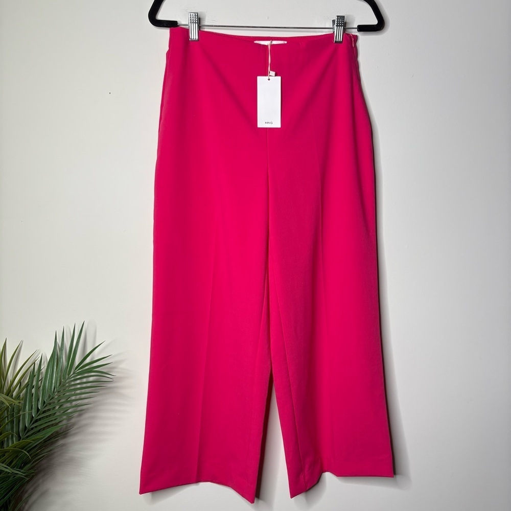 MNG Mango Ankle Wide Leg Trouser Pants Hot Pink Pleated NWT